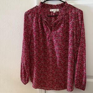 LOFT Floral Burgundy Blouse